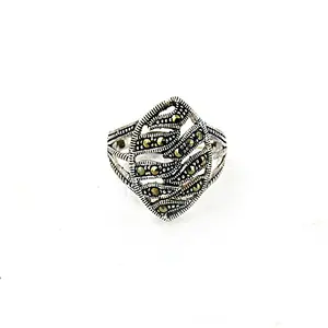 925 Silver Marcasite <b>Statement</b> Fashion <b>Ring</b> for Women Elegant Jewelry - Product Image 2