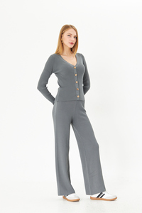 Ropa de mujer Casual abotonado cárdigan suéter pantalones conjunto de dos piezas Otoño-Invierno alta calidad Hogar, conjunto de punto de oficina - Product Image 2