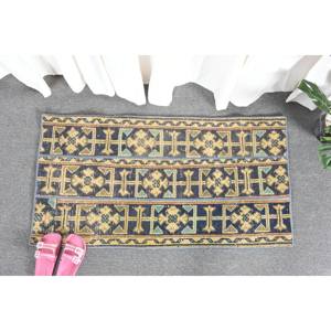 Alfombra turca amarilla Vintage de 1,9x3,6 pies, detalles azules, decoración Bohemia clásica, diseño de retazos, Material de lana, respaldo de látex para adolescentes - Product Image 4