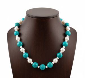 Collar de Cuentas Geométricas Chapado en Oro y Plata Tibetana de 18 Pulgadas de Alta Calidad, Hecho a Mano con Piedra Natural de Crisocola, Moderno y Unisex - Product Image 6