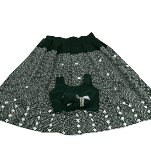 Shoryam Fashion Kids Ghagra Choli traditionnel vert bouteille, sans manches, motif étoile blanche imprimé en feuille, longueur au sol, Lehenga de fête - Product Image 1