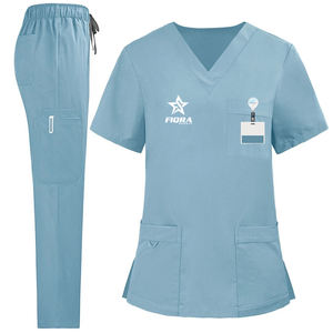 Vêtement de travail médical unisexe de haute qualité en denim pour infirmières, hôpital, uniforme de travail à manches courtes pour la détection des aiguilles, spa - Product Image 1