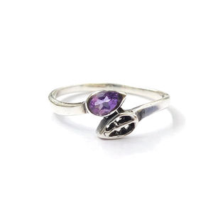 Teardrop Design 1.5g Amethyst Gemstone <b>Silver</b> 925 <b>Ring</b> Trendy Lightweight Sleek Band Jewelry For Daily Wear & Occasion - Product Image 1