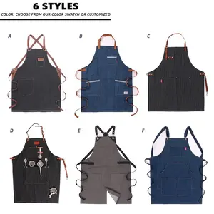 Custom Home Kitchen <b>Denim</b> <b>Apron</b> Nail Salon <b>Apron</b> With Adjustable Cross Over Straps on the Back - Product Image 6