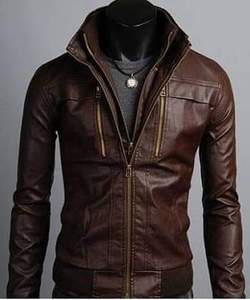 High Quality Custom <b>Men's</b> Winter Biker Style Jacket <b>Real</b> Cow and Lamb Skin <b>Black</b> Leather Fabric High Street Fashion - Product Image 2