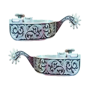 Espuelas de equitación de acero inoxidable para hombres de estilo occidental, cómodas espuelas de equitación rectas con estampado seguro - Product Image 1