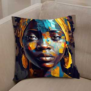 Coussin imprimé femme africaine jaune, coussin de décoration moderne pour chambre à coucher, 20"x36" ou 50x90 cm - Product Image 5