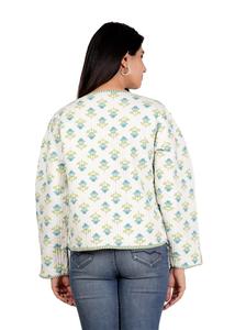 แจ็คเก็ตผ้าคอตตอนบุสองด้านสำหรับฤดูใบไม้ร่วงฤดูหนาวของผู้หญิงเสื้อโค้ทขนเป็ดแบบลำลองพิมพ์ลายดอกไม้ - Product Image 5