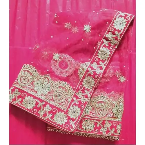 Fuşya pembe iş Dupatta tüm kadınlar için el yapımı ağır Gota çalışma sınır çiçek tüm üzerinde Dupatta kızlar ve kadın