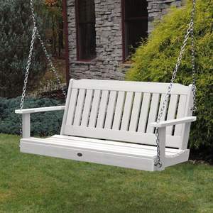 Porch <b>swing</b> made from sustainable hardwood ideal for natural outdoor seating with stylish backrest and wide seat <b>bench</b> - Product Image 5