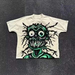 Camiseta de cuello redondo personalizada para hombre de gran tamaño con estampado DTG desgastado Boxy recortado gráfico 100% algodón ropa de calle de manga corta - Product Image 5