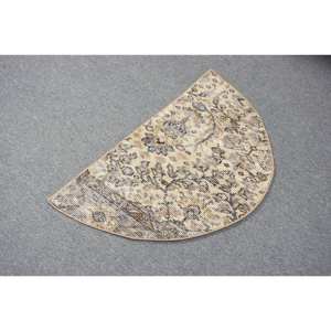 Alfombra turca de lana clásica Beige de 2,5x1,5 pies, rectángulo de pasillo estampado de retazos para entrada, sala de estar, alfombra de látex para cabecera - Product Image 4