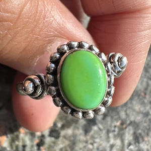 Handmade 925 Sterling Silver <b>Green</b> Turquoise Ring Bohemian Filigree Statement Ring Vintage Artisan Oval Gemstone <b>Jewelry</b> - Product Image 2