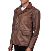 Manteau marin classique en cuir marron avec un confort supérieur, vêtement d'extérieur élégant pour l'hiver pour hommes, design élégant et par temps froid