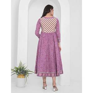 Robe longue Anarkali en coton, imprimé violet, vêtements américains - Product Image 6
