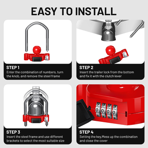 Candado de Combinación de 4 Dígitos Vypart para Remolque, Grillete de Acero Resistente en Rojo, Compatible con Trinquete y Candados - Product Image 4