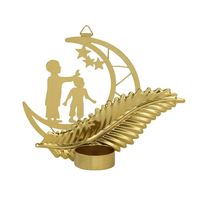 Décoration d'intérieur artisanale en bois et métal, motif croissant de lune et étoile islamiques, design sans flamme, silhouette moderne, dômes de mosquée, minarets