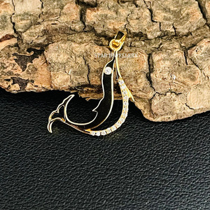 Pendentif poisson en diamant naturel en or massif 14 carats. - Product Image 2