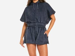 Ensemble de survêtement d'été décontracté pour hommes, de haute qualité, respirant, délavé à l'acide, avec haut sans manches à capuche et short, vente en gros - Product Image 4