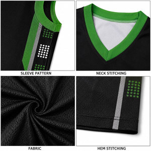 Ensemble de maillots de basket-ball Tigers, noir et vert, sublimé, col en V, sans manches, évacuant l'humidité, uniforme unisexe pour adultes - Product Image 6