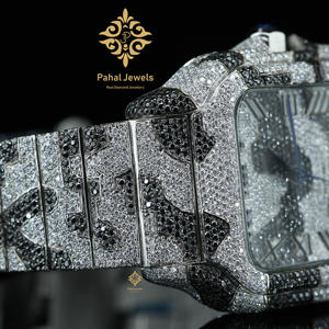 Reloj de Pulsera para Hombre con Diamantes Moissanite Negros y Blancos, Totalmente Engastado, Movimiento Mecánico Automático para Proveedores Indios - Product Image 3