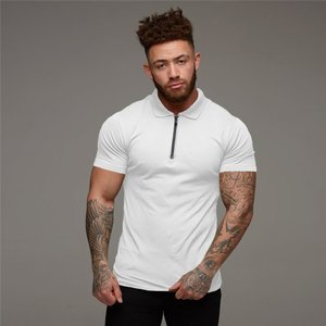 Camiseta de polo para hombre, camiseta de verano OEM personalizada de manga corta de algodón, camiseta de color sólido con media cremallera para correr y Fitness para hombre - Product Image 5
