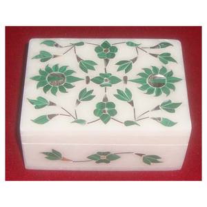 Pure <b>White</b> Marble Handmade Malachite Stone Inlay Work Exclusive <b>Boxes</b> For Home And Office Decoration And Inlay <b>Chocolate</b> <b>Boxes</b> - Product Image 1