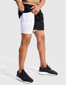 Pantalones cortos atléticos de secado rápido para hombre Pantalones cortos de gimnasio de entrenamiento de patrón sólido con forro de compresión Pantalones cortos para correr al por mayor - Product Image 4