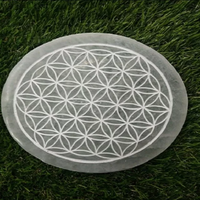 Plaque de Recharge en Sélénite Gravée Symbole de Metatron pour la Guérison par le Reiki Décoration d'Intérieur Ronde