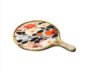 Plateau à pizza Coral Bloom Planche à découper ronde en bois avec poignée pour la cuisine Plateau décoratif pour fromage - Product Image 1