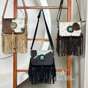 กระเป๋าสะพายคาดลำตัวหนังสไตล์โบฮีเมียนแบบตะวันตกทำด้วยมือพร้อมเน้นสีเทอร์ควอยซ์สำหรับผู้หญิงขายส่ง - Product Image 1