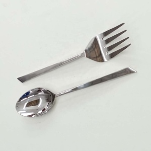 Ensemble de fourchettes et cuillères en argent en acier inoxydable, aspect authentique, avec poignée plate, ensemble de serveurs à salade modernes - Product Image 2