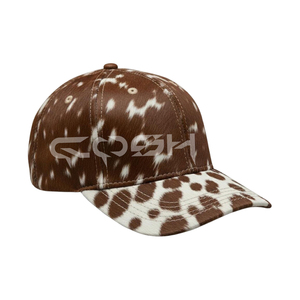 Casquette de baseball en cuir avec poils de vache blancs et bruns |   Cadeau Western Ranch - Product Image 3