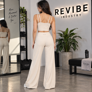 Ensemble deux pièces côtelé pour femme : Crop top à double bretelle et pantalon large taille haute – Vêtements de sport OEM, marque privée, vente en gros - Product Image 2