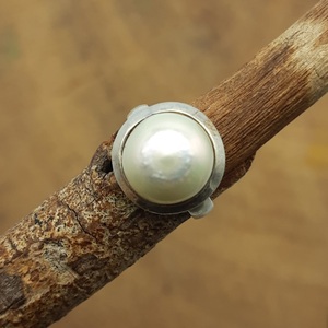 แหวนเงินแท้925ไข่มุกน้ำจืดน้ำหนักเบาแหวนโบโฮสำหรับช่างฝีมือครบรอบ - Product Image 1