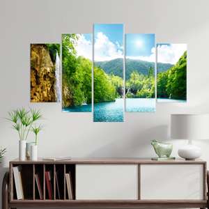 Lienzo Impreso: Cascada en Bosque Profundo, Elegante Arte de Pared con Paisaje, Mix de 5 Piezas: Enrollado en Lienzo - Product Image 1