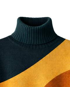 Custom Premium Women <b>Turtleneck</b> Color Block Knit <b>Sweater</b> Soft Warm Winter Pullover Casual Fashion Top Teal Mustard Brown Color - Product Image 4