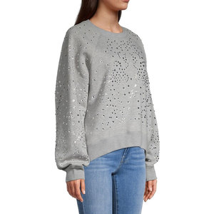 Sweat-shirt tendance en tricot respirant avec strass pour femme, coupe ample, manches longues, logo frontal, idéal pour l'hiver et le streetwear. - Product Image 3