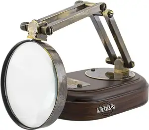 Loupe en laiton sur support en bois Zoom réglable lentille en verre Style Antique loupe lecture Inspection pièce timbre Astrologue