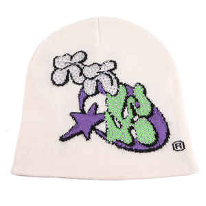 Beanie Hat Soft Warm Winter Cap Single Cuff Cachemira Skull Pattern Rhinestone Beanie para ropa de playa Nueva llegada Jacquard Beanie - Product Image 4