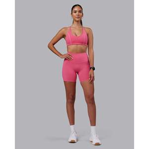 Pantalones Cortos Deportivos de Cintura Alta con Pedrería para Mujer, Color Rosa Intenso, Talla XS, Spandex Atlético - Product Image 3