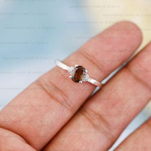 แหวนหมั้นควอทซ์สโมคกี้ CZ 925เงินสเตอร์ลิงเครื่องประดับแบบมินิมอลขนาดเล็กของขวัญวันครบรอบงานหมั้นของผู้หญิง - Product Image 1