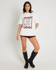 Camiseta de Verano para Mujer, Ecológica, de Algodón/Poliéster, Manga Corta, Cuello Redondo Acanalado, Estampado Gráfico en la Parte Delantera, Corte Holgado - Product Image 3