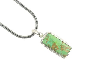Colgante de plata de ley con forma de rectángulo, Gema de sedimento de mar verde Natural, con cadena, regalo de joyería, hecho a mano - Product Image 1