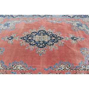 Tapis vintage 9,6x13,7 pieds, tapis turc surdimensionné, tapis en laine bleu rose à pois - Product Image 5