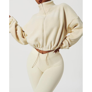 Conjunto de chaqueta y Touser para mujer, chándal de lana de mezcla de algodón, cómodo ajuste holgado, informal, patrón sólido para Primavera/Verano - Product Image 4