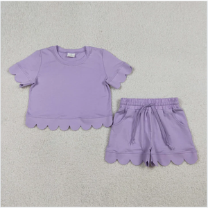 GSSO3171 Conjunto de pantalones cortos para niñas con borde festoneado en color púrpura liso - Product Image 6