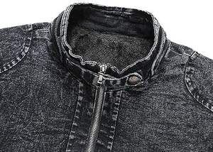 Veste en jean à col montant vintage pour homme Manteau de moto léger et décontracté Veste en jean chaude à fermeture éclair - Product Image 4