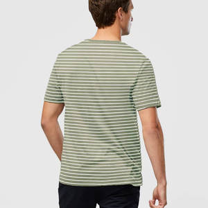 Respirant rayé hommes col rond manches courtes T-shirt en coton uni respirant - Product Image 3