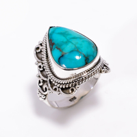 Dernières tendances en matière de design, bagues en argent 925 faites à la main, pierre turquoise tibétaine pour unisexe, produit 100% argent pur pour cadeau